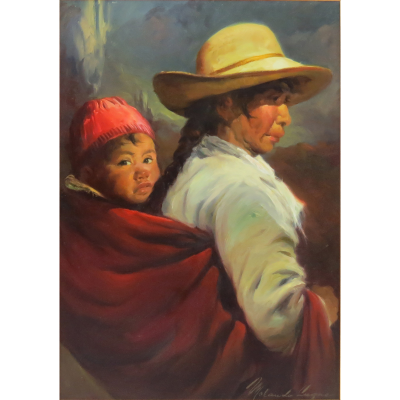 Morando Luque, Argentinean (b. 1915) Oil on Canvas "Mother and Child" .