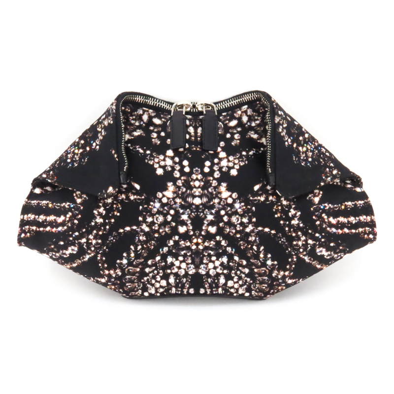 Alexander McQueen De-Manta Diamond Printed Satin Clutch Bag.