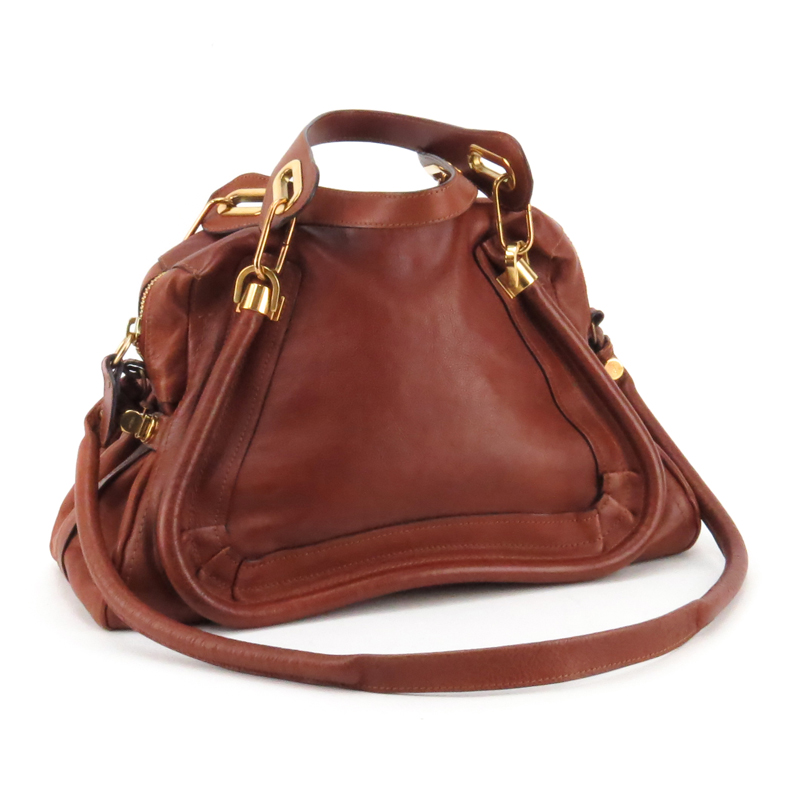 Chloé Brown Leather Paraty Satchel. Gold tone hardware.