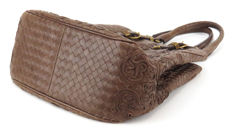 Bottega Veneta Brown Intrecciato Leather Handbag.