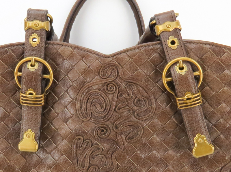 Bottega Veneta Brown Intrecciato Leather Handbag.