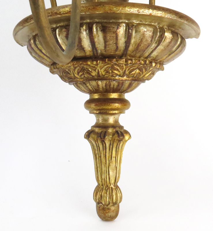 Pair of Italian Neoclassical Style Carved Giltwood 3 Arm Wall Sconces.