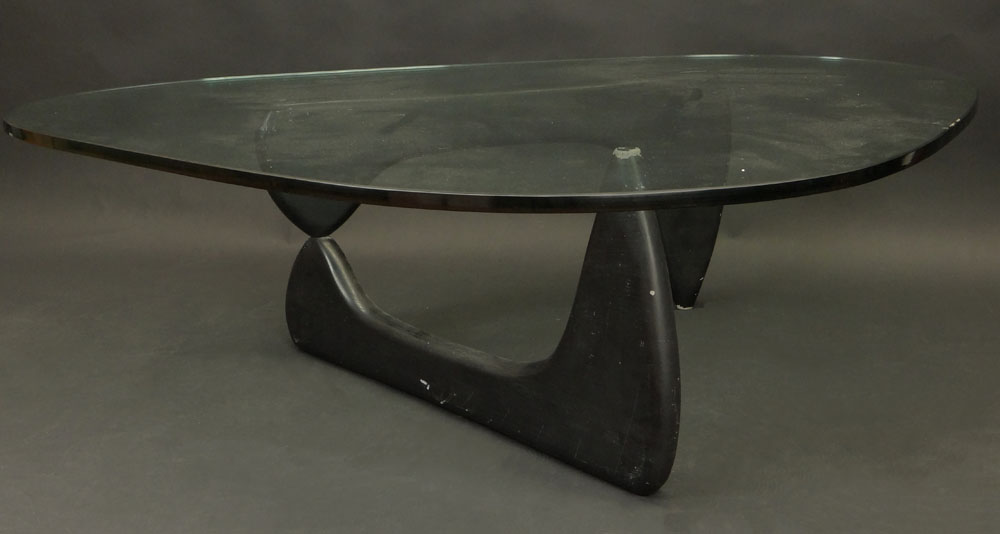 Reproduction Isamu Noguchi Designed Wood and Glass Coffee Table.