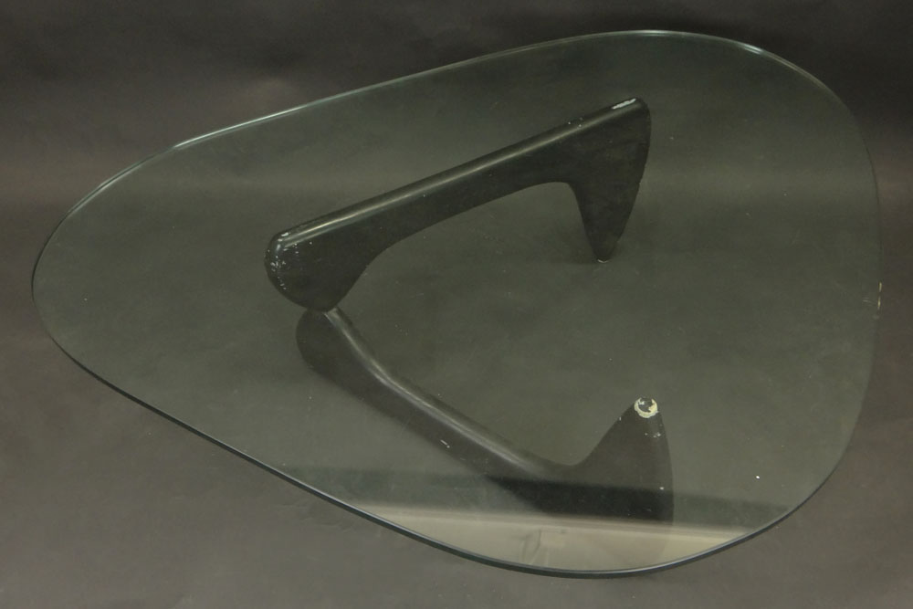 Reproduction Isamu Noguchi Designed Wood and Glass Coffee Table.