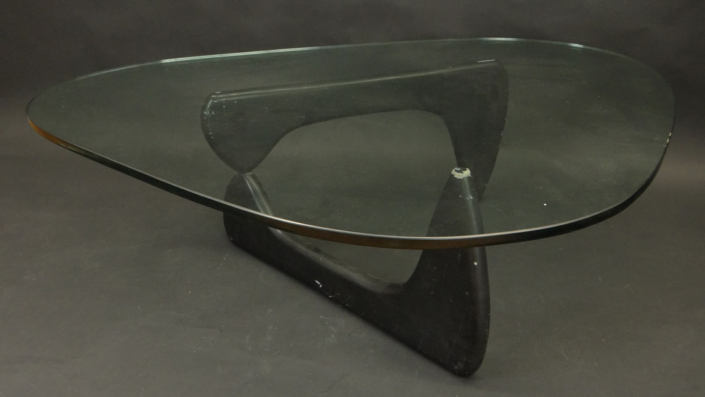 Reproduction Isamu Noguchi Designed Wood and Glass Coffee Table.