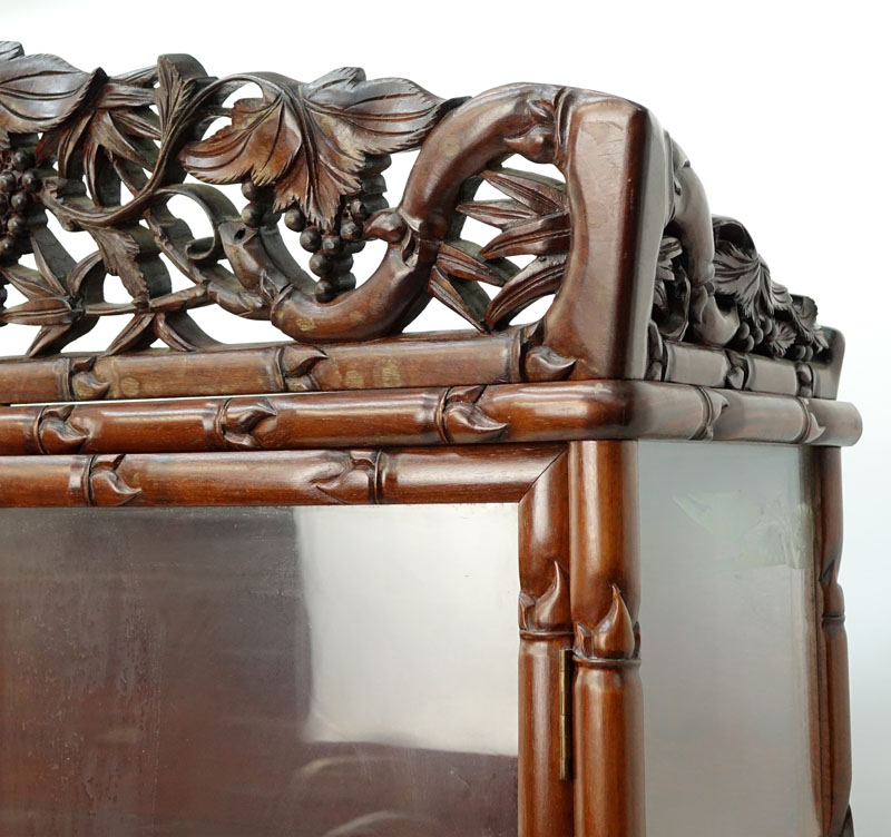 Mid Century Chinese Carved Teak Wood and Glass Display Case.