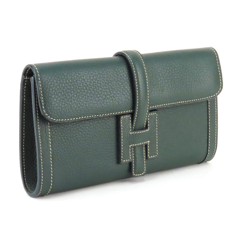 Stefano Brava Italian Dark Green Leather H Clutch.