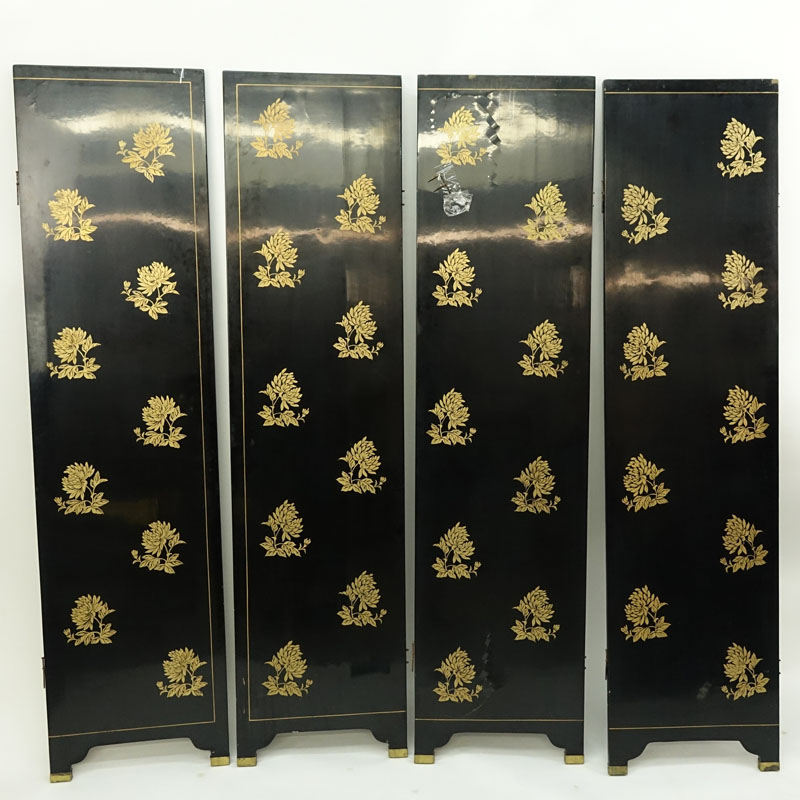 Antique Chinese Mother of Pearl and Agate/Hardstone Inlaid 4 Panel Screen.