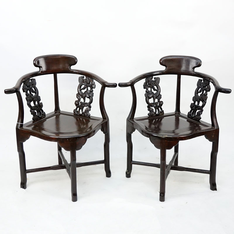 Pair of Antique Chinese  Carved Rosewood Corner Chairs.