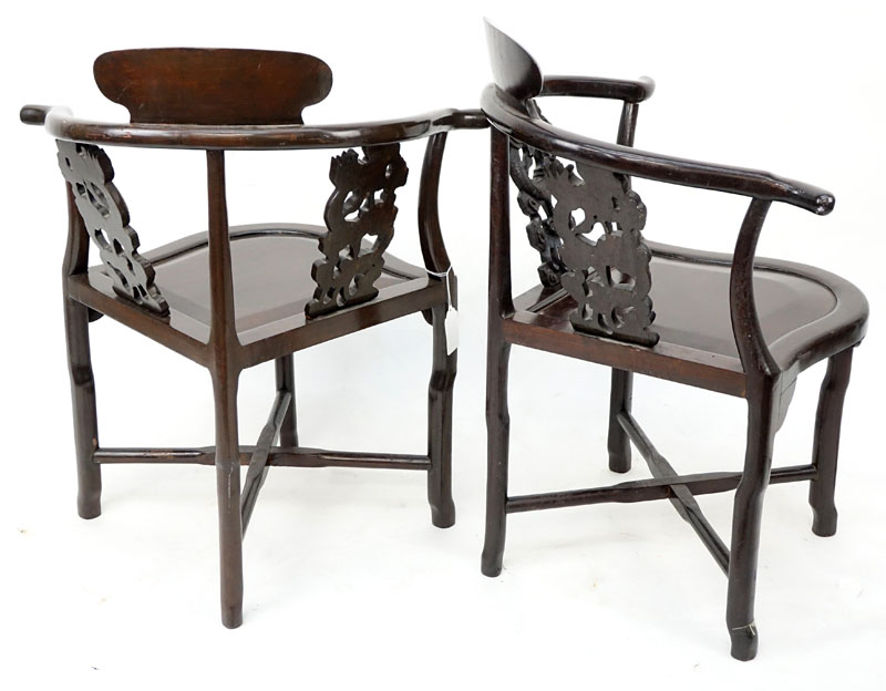 Pair of Antique Chinese  Carved Rosewood Corner Chairs.