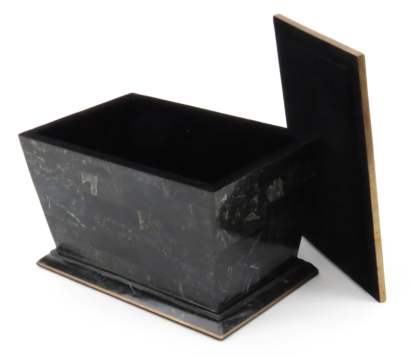 Maitland Smith Style Tessellated Marble and Brass Jewelry Casket Box.