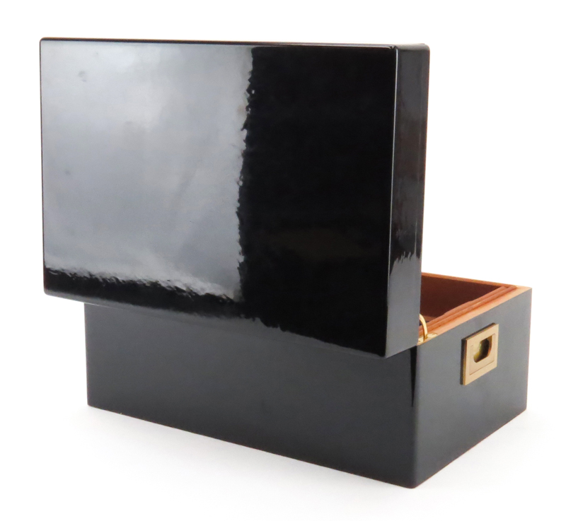 Davidoff Black Lacquered Wood and Brass Humidor.