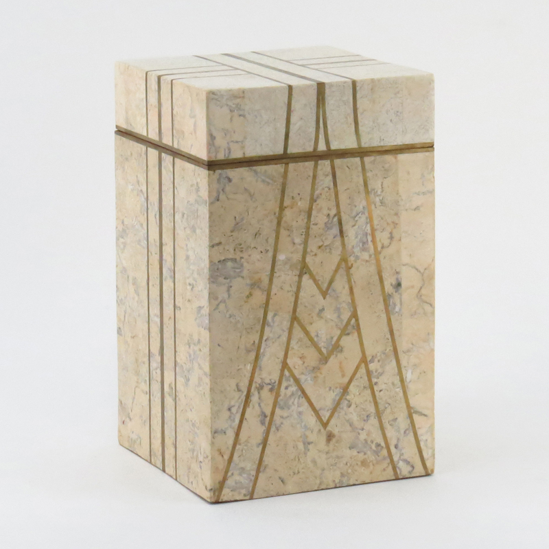 Maitland Smith Style Tessellated Marble and Brass Covered Jewelry Box.