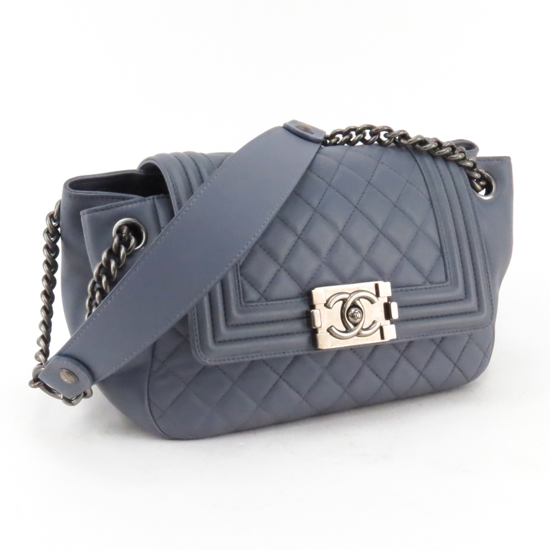 Chanel Gray Boy Flap Quilted Leather Bag.