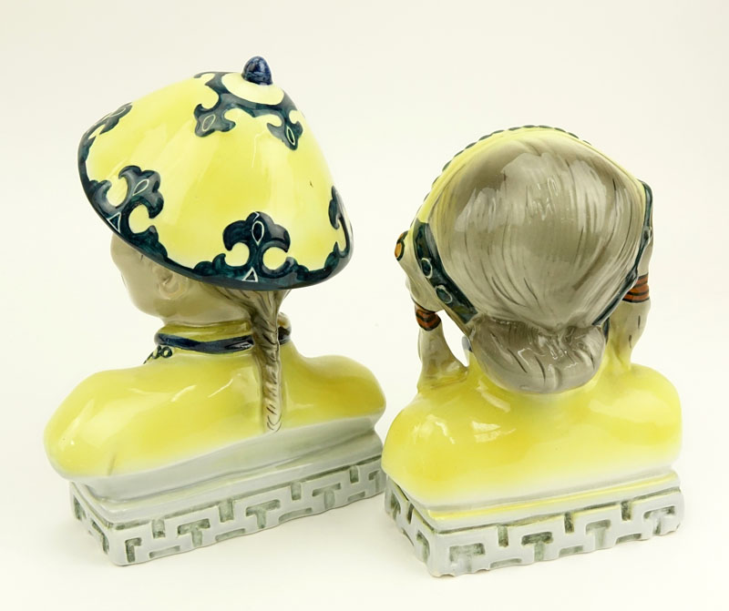 Pair of Goldscheider Pottery Oriental Male and Female Figurines.