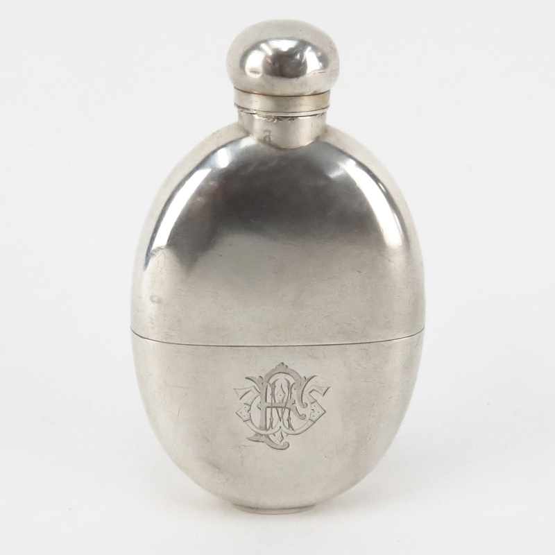 Antique W & G Neal Art Deco Sterling Silver Flask.