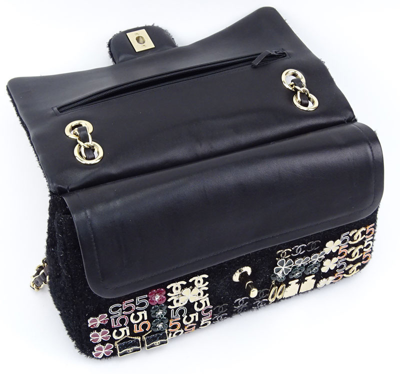 Chanel Charm-Embroidered Tweed Classic Double Flap Bag.