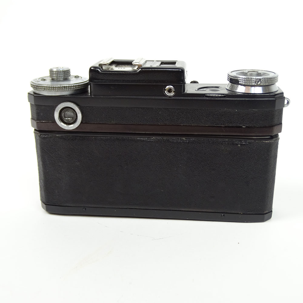 Vintage Zeiss Contax Black Body Camera with Sonnar Lens and Leather Case.