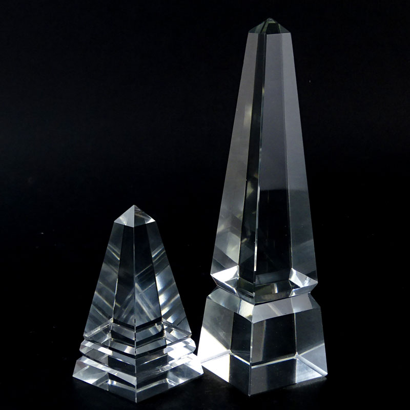 Two (2) Glass Prism Obelisks.