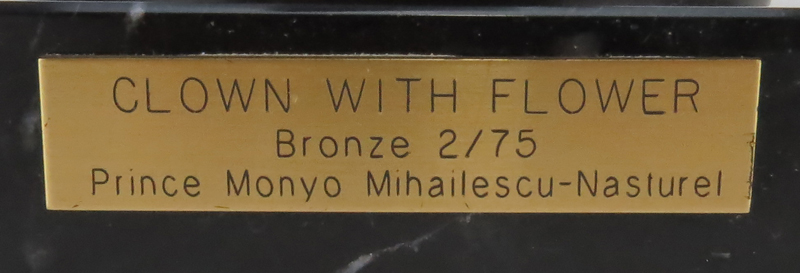 Prince Monyo Simon Mihailescu-Nasturel, Romanian (20th C) Bronze Figurine "Clown With Flower". 