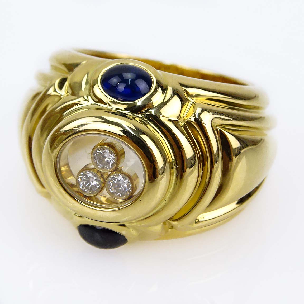 Chopard Happy Diamonds 18 Karat Yellow Gold, Diamond and Cabochon Sapphire Dome Ring. 