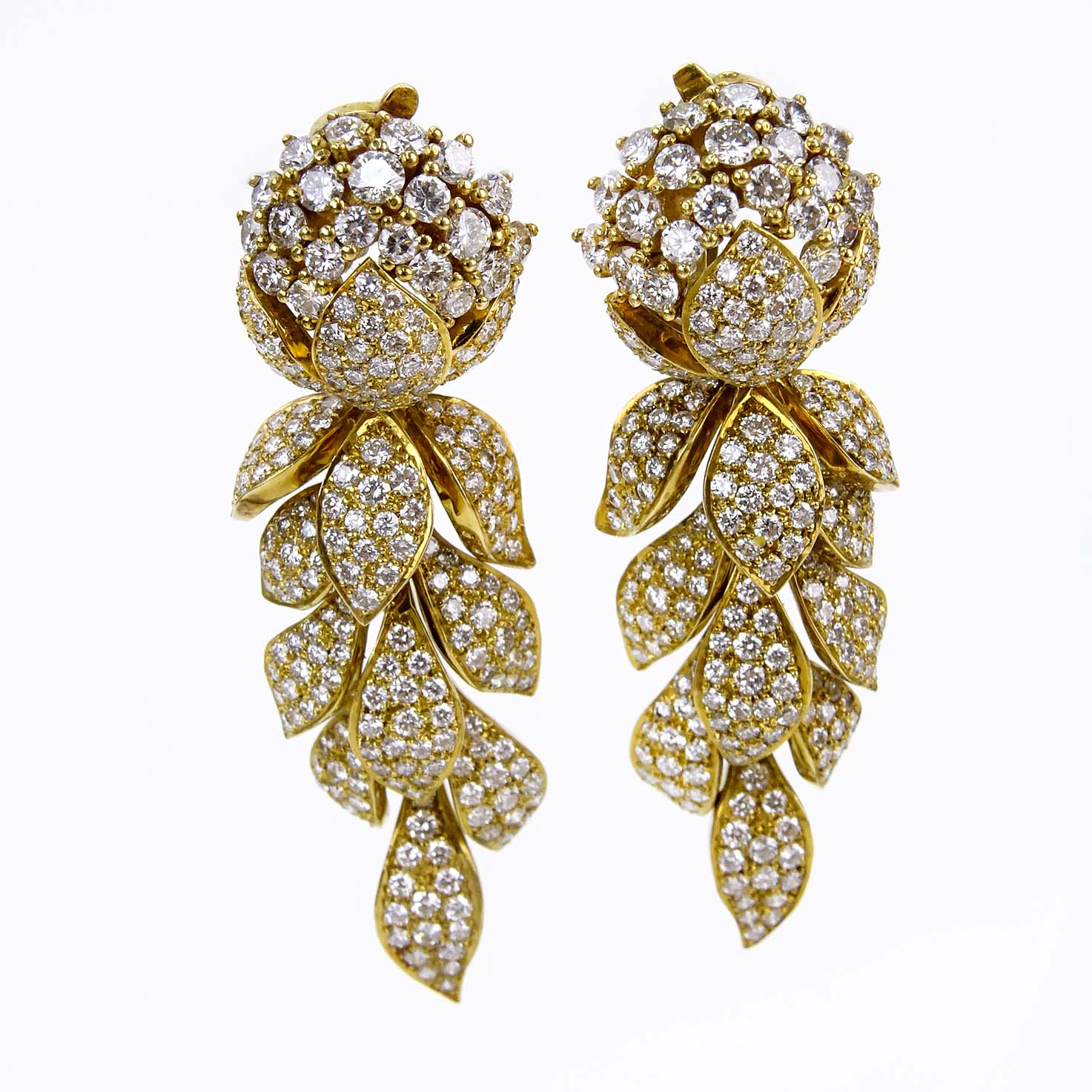 Vintage Cartier Approx. 8.0 Carat Pave Set Diamond and 18 Karat Yellow Gold Detachable Pendant Earrings.