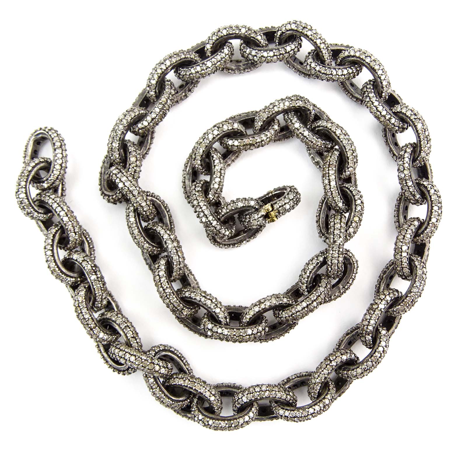 Approx. 40.0 Carat Pave Set Diamond and Silver Link Necklace.