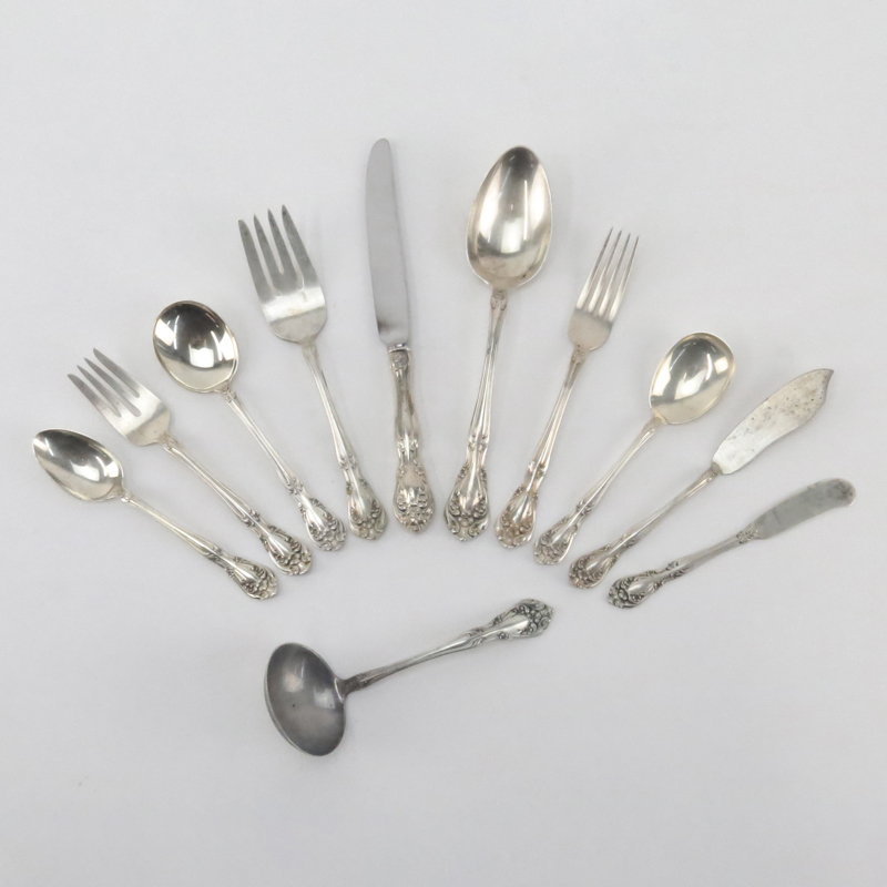 Sixty-Nine (69) Piece Alvin "Chateau Rose" Sterling Silver Flatware Set. 