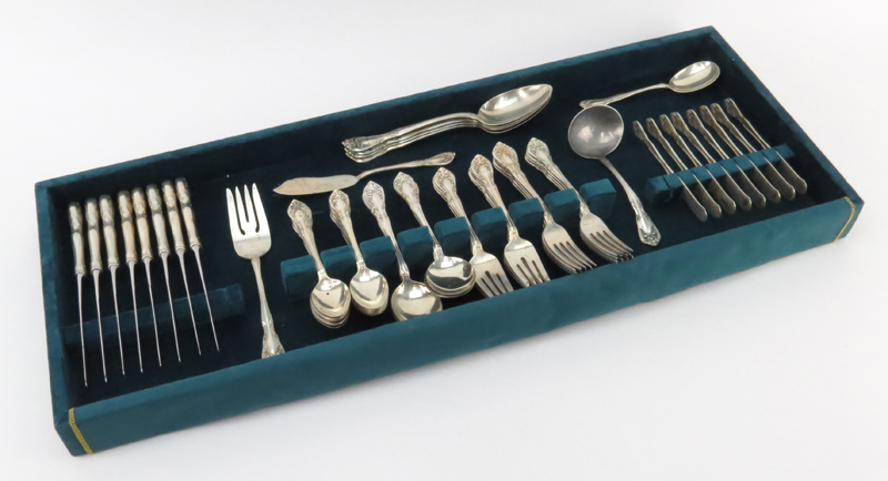 Sixty-Nine (69) Piece Alvin "Chateau Rose" Sterling Silver Flatware Set. 