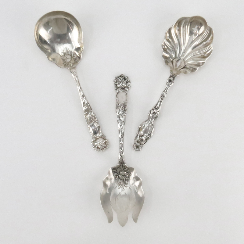 Collection of Three (3) Antique Art Nouveau RepoussÈ Sterling Silver Serving Pieces.