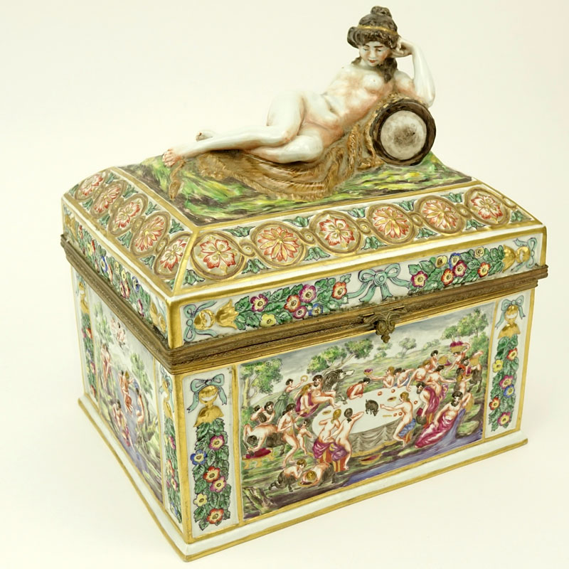 Large Antique France Capodimonte Figural Box.