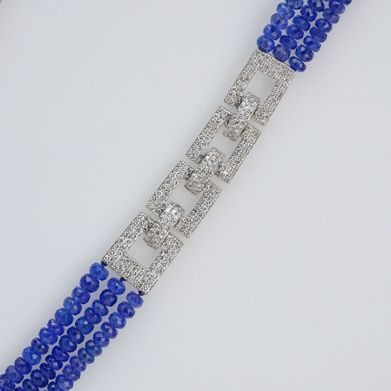 Contemporary Approx. 237.50 Carat Tanzanite Bead, 9.04 Carat Pave Set Round Brilliant Cut Diamond and 18 Karat White Gold Necklace. 