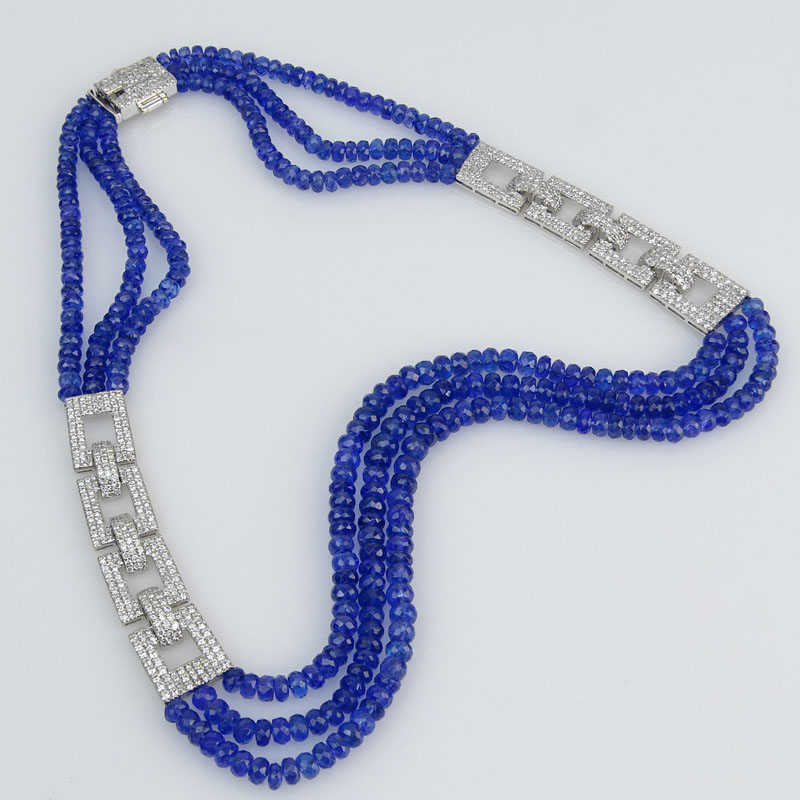 Contemporary Approx. 237.50 Carat Tanzanite Bead, 9.04 Carat Pave Set Round Brilliant Cut Diamond and 18 Karat White Gold Necklace. 