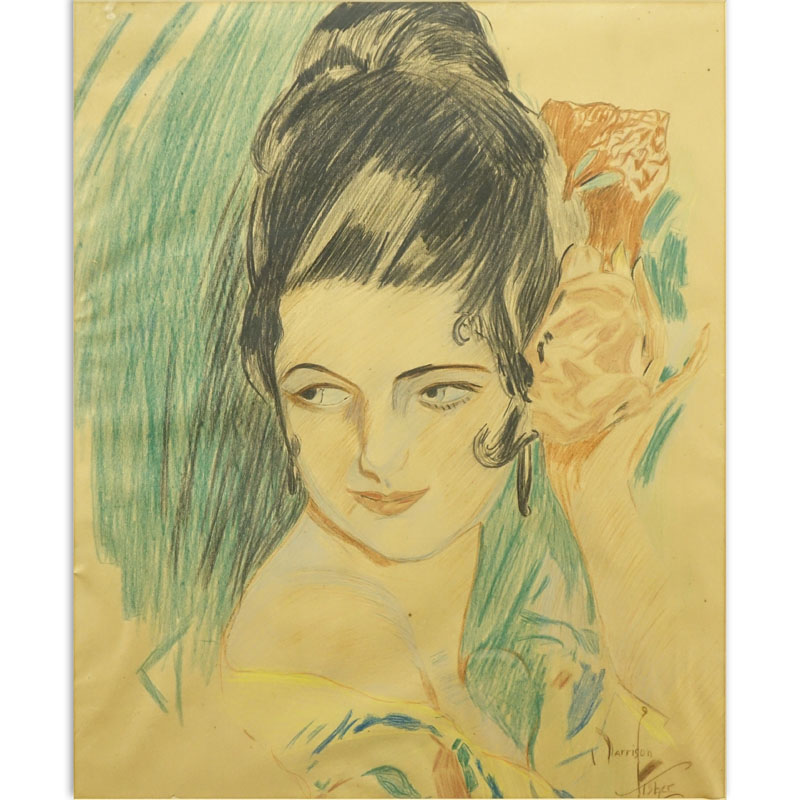 Harrison Fisher, American (1875-1934) Pastel Illustration on Paper "Pretty Lady" Signed lower right. 