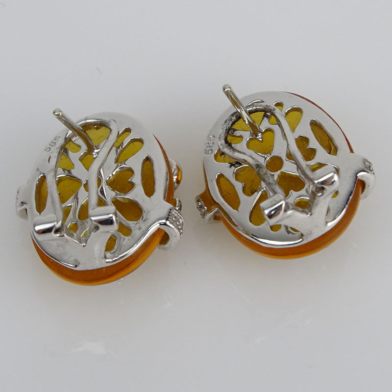 Approx. .40 carat Diamond, Citrine and 14 Karat White Gold Earrings. 