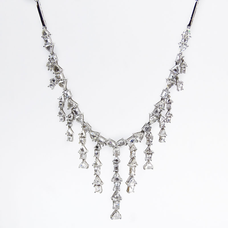 Contemporary Design Approx. 8.50 Carat Rose Cut Diamond and 18 Karat White Gold Necklace.
