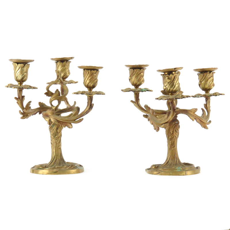 Pair of 19th Century French Gilt Bronze Three Arm Candelabras.