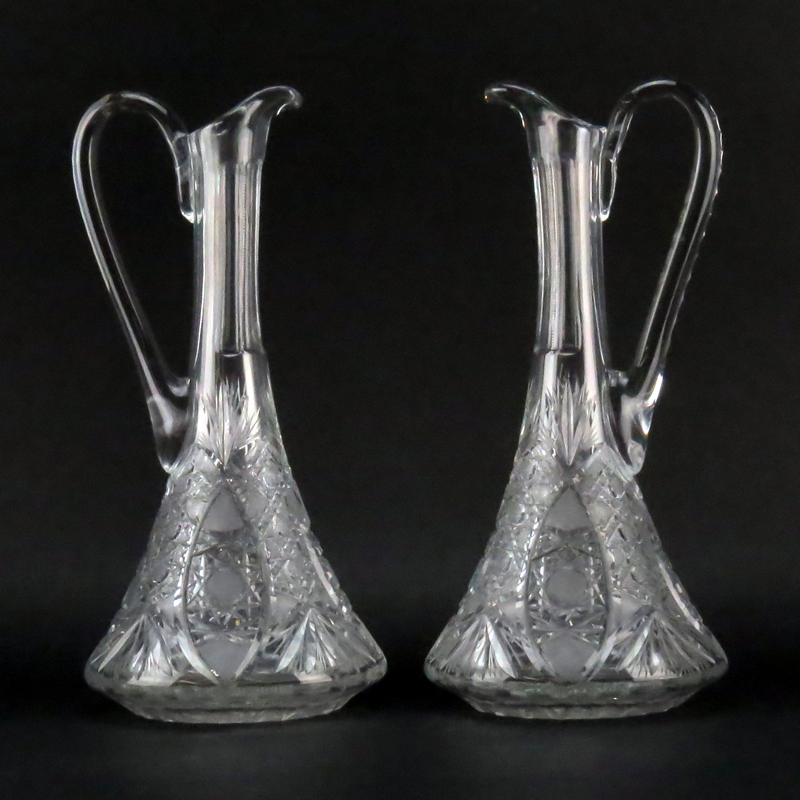 Pair of Vintage Cut Crystal Ewers. Unsigned.