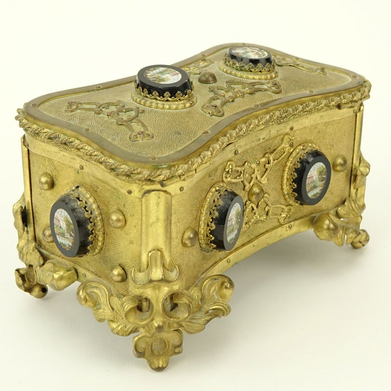 Antique Victorian Style Gilt Brass Micro Mosaic Box.