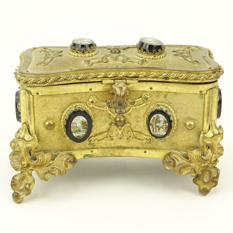 Antique Victorian Style Gilt Brass Micro Mosaic Box.