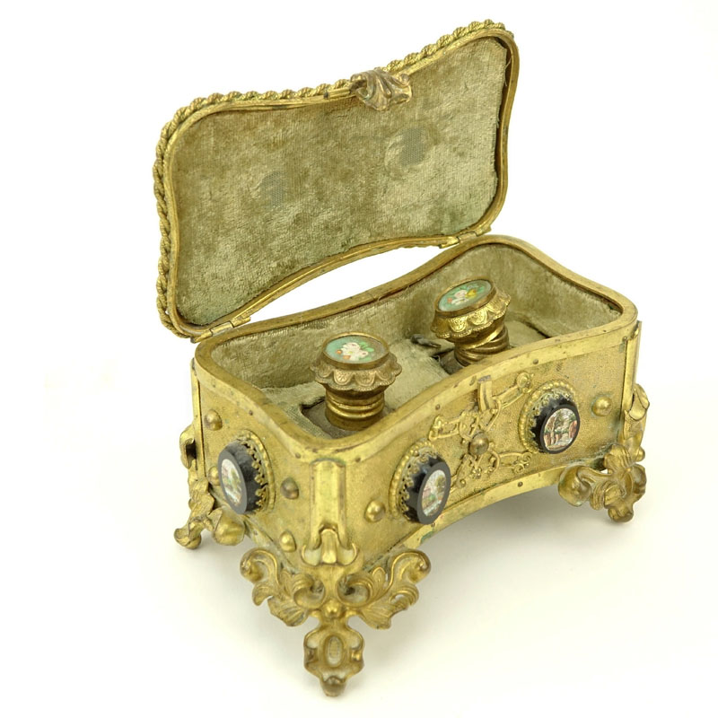 Antique Victorian Style Gilt Brass Micro Mosaic Box.