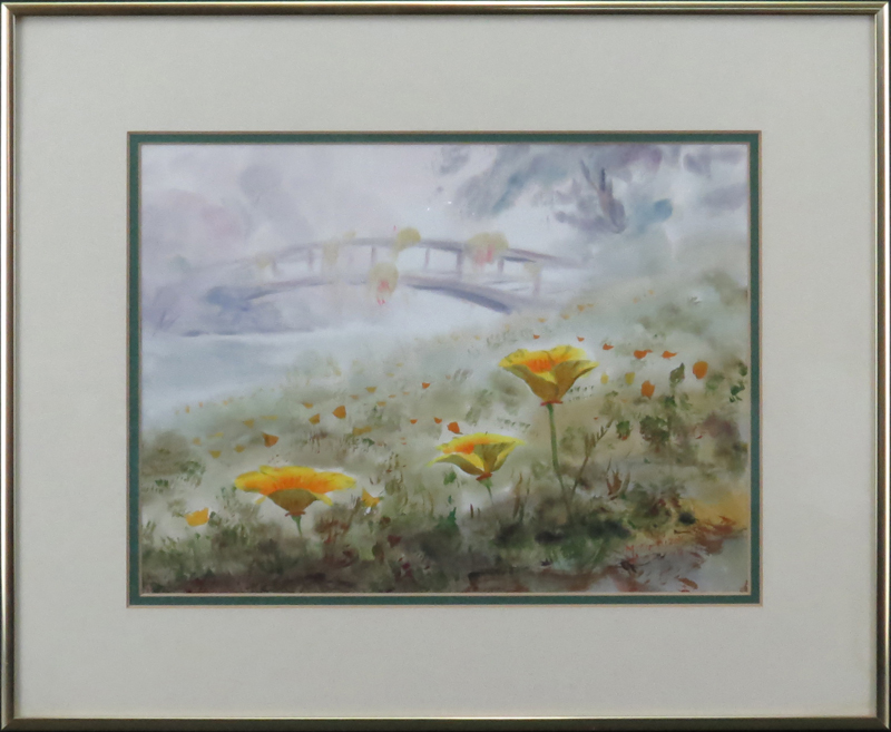 Mariano Ortuzar, Chilean  (born 1900) Watercolor on paper "Landscape With River".