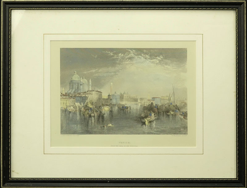 Three (3) After: J M W Turner, British (1775-1851) R. A. Pinx Colored Prints. Includes: "Venice", "The Grand Canal", and "The Bridge of Sighs". 