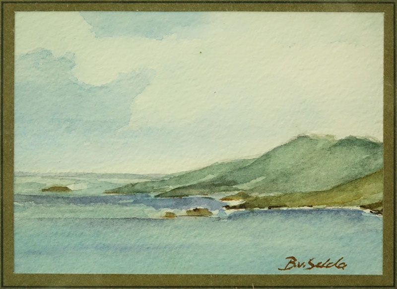 Barbara Von Seida, New Zealand (20th Century) Triptych Watercolours of Ocean Views in a Single Frame. 