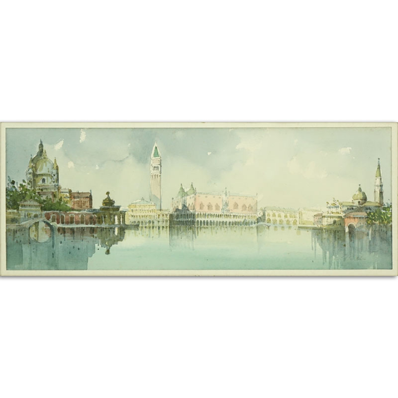 20th Century Venetian Scene Watercolor on Paper Signed Lower Right. Signature is illegible.