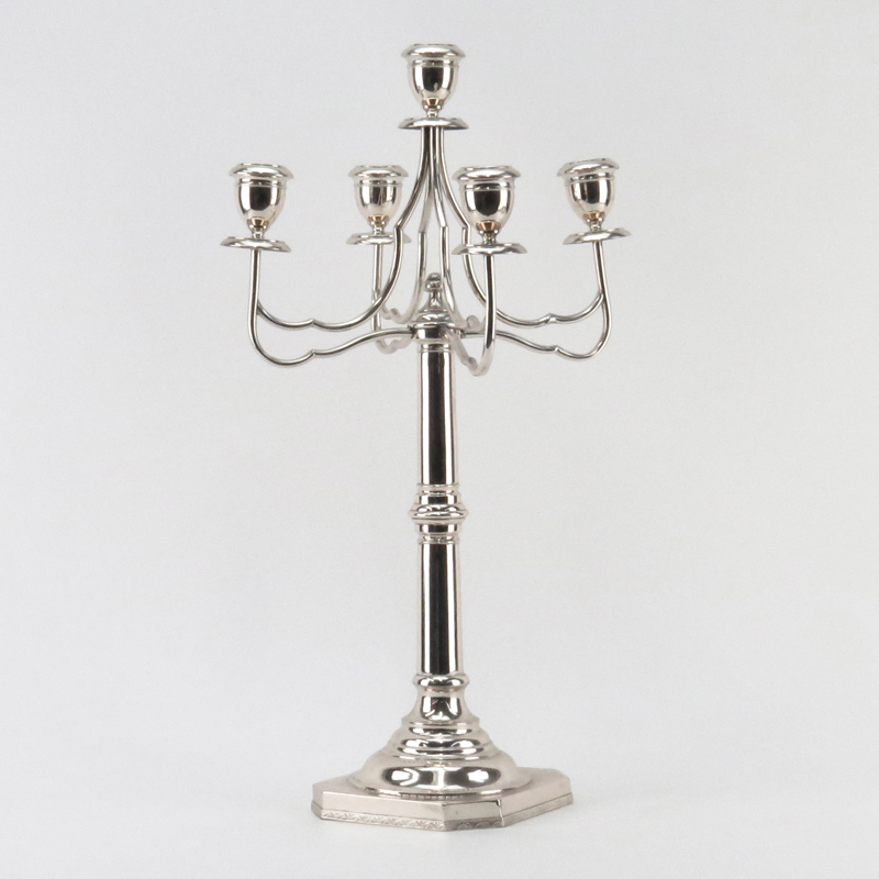 Polish 20th Century 800 Silver Five (5) Light Candelabra.