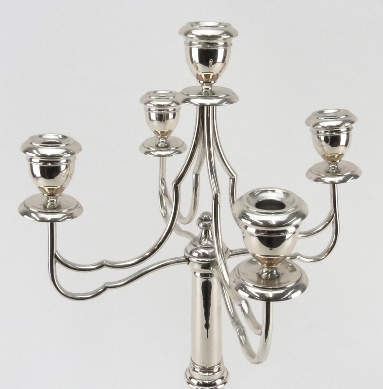 Polish 20th Century 800 Silver Five (5) Light Candelabra.