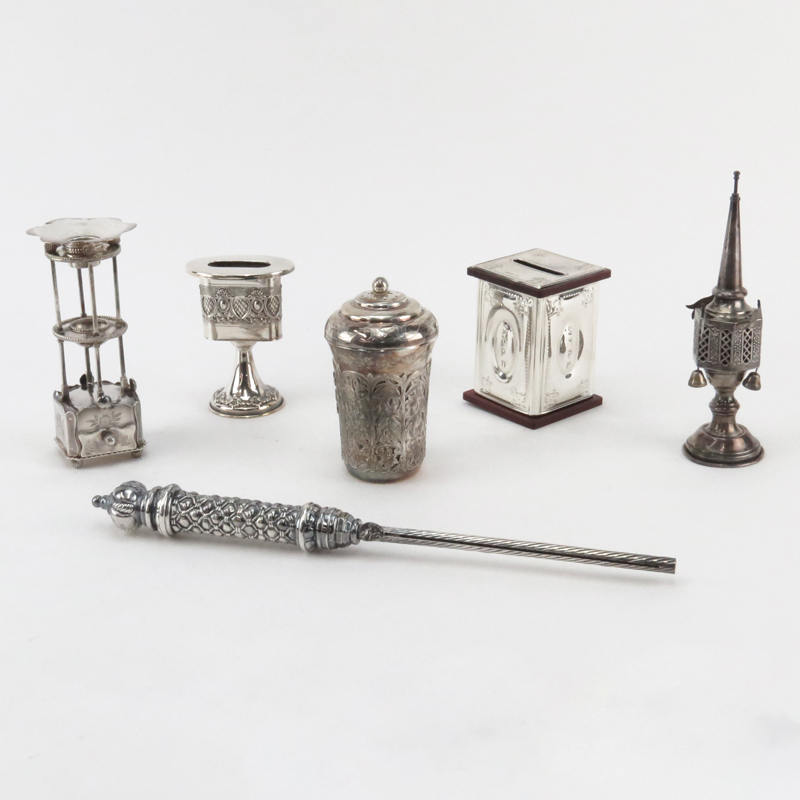 Seven (7) Piece Sterling Silver Judaica Lot.