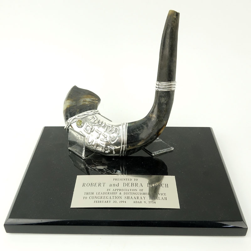 Sterling Silver Mounted Shofar On presentation base.