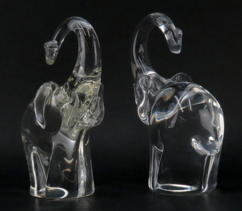 Two (2) Oggetti Murano Crystal Elephant Figurines.